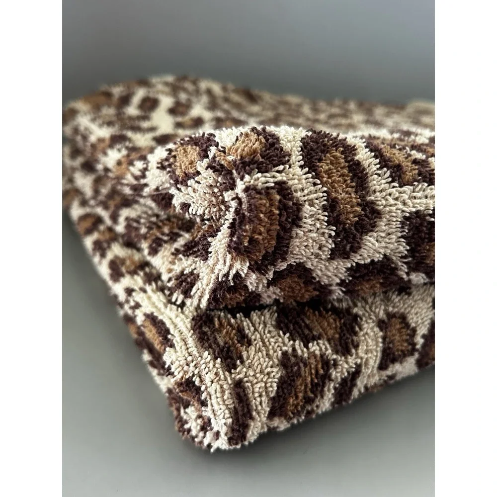 2 Vtg Ralph Lauren Aragon Leopard Print Bath Towel Cheetah USA 27x51